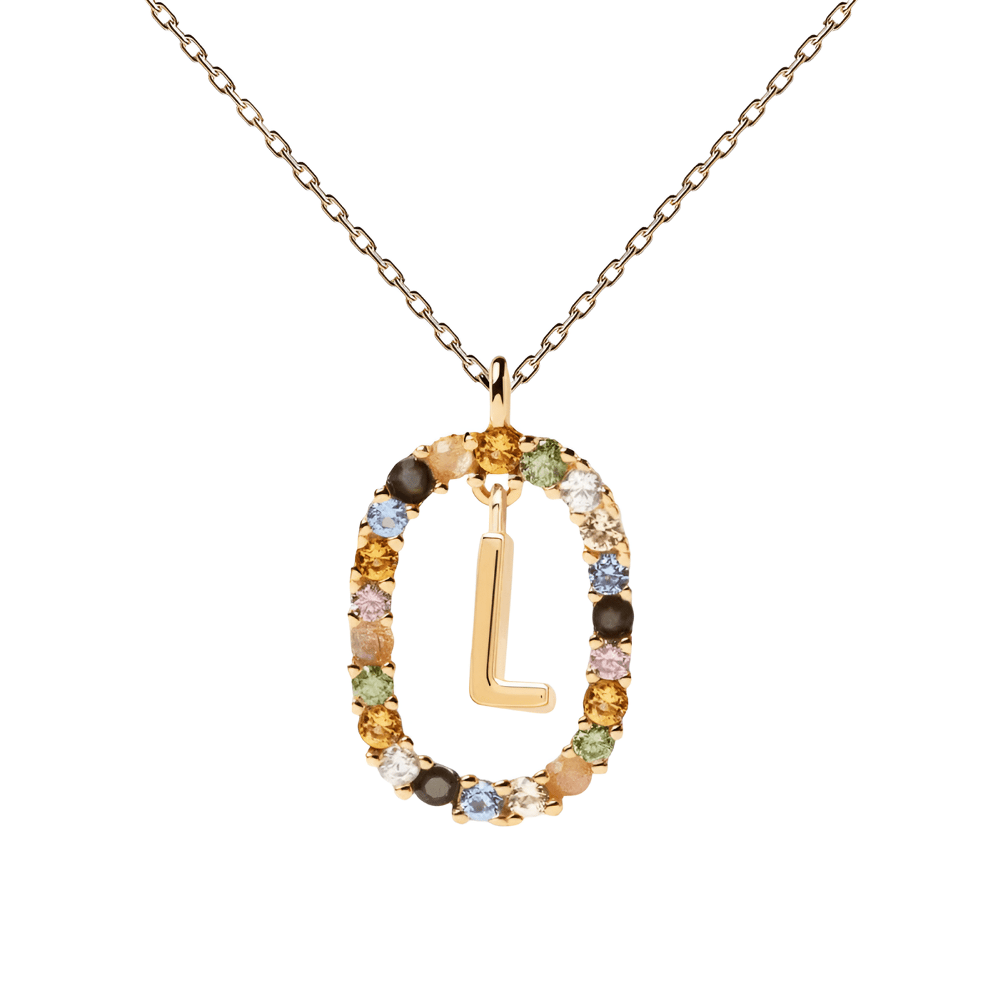 Patrizia – Collana Lettera Donna Argento Placcato Oro Zirconi Multicolori