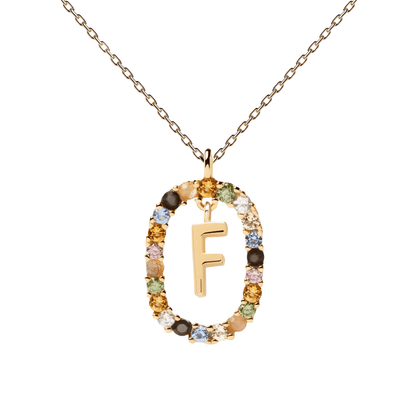 Patrizia – Collana Lettera Donna Argento Placcato Oro Zirconi Multicolori