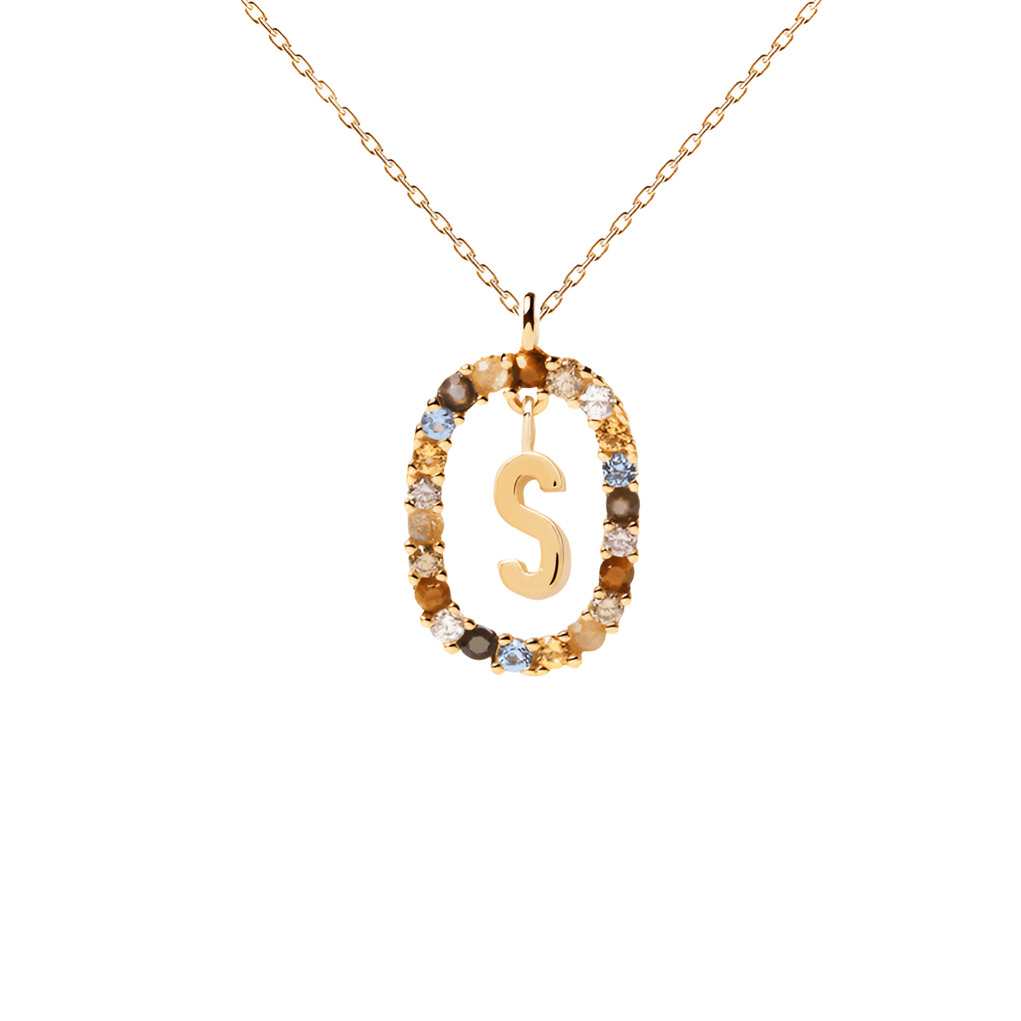 Patrizia – Collana Lettera Donna Argento Placcato Oro Zirconi Multicolori