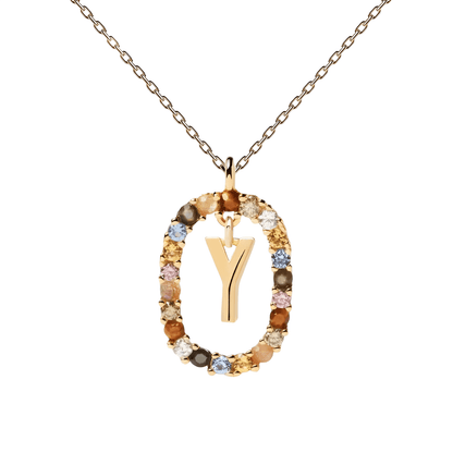 Patrizia – Collana Lettera Donna Argento Placcato Oro Zirconi Multicolori