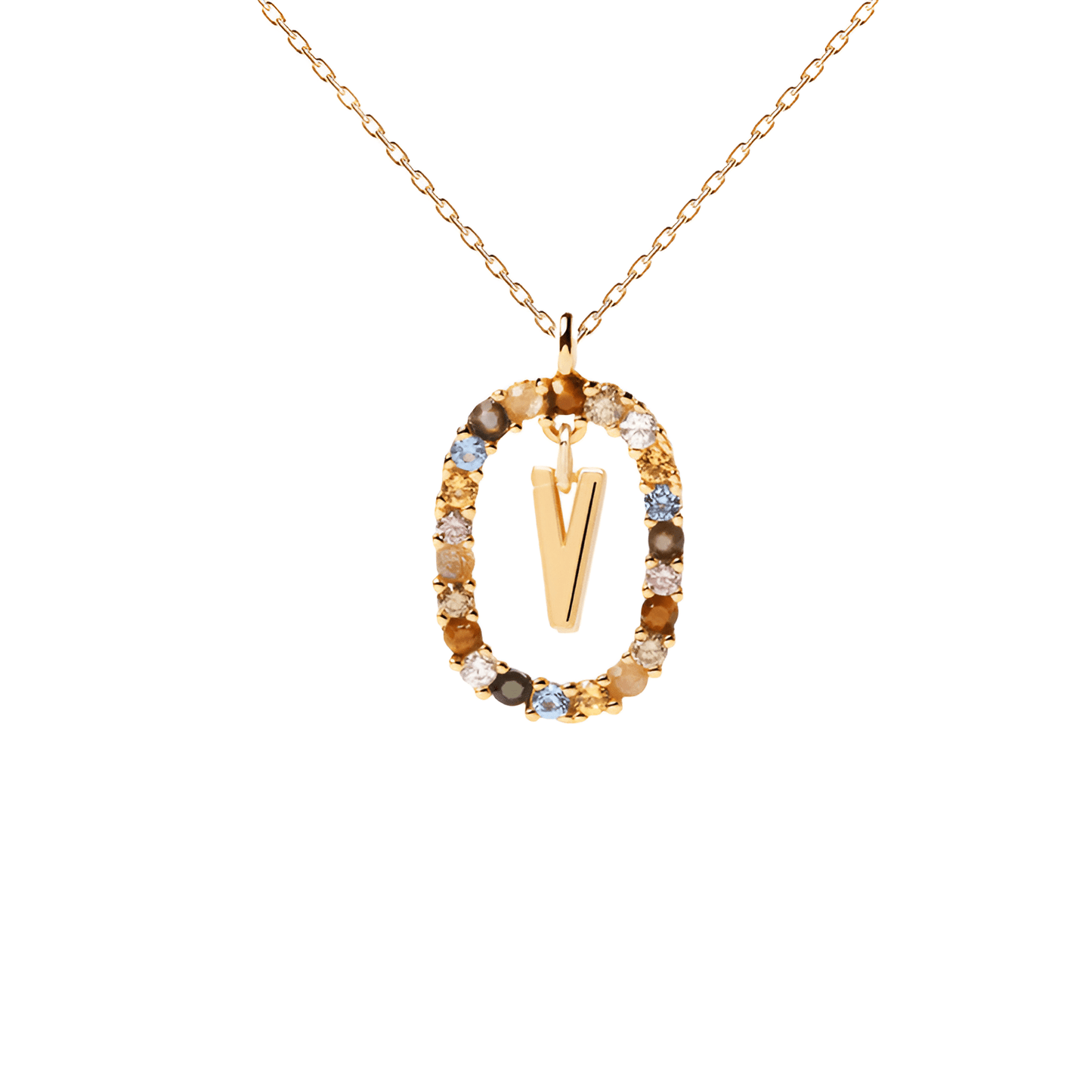 Patrizia – Collana Lettera Donna Argento Placcato Oro Zirconi Multicolori
