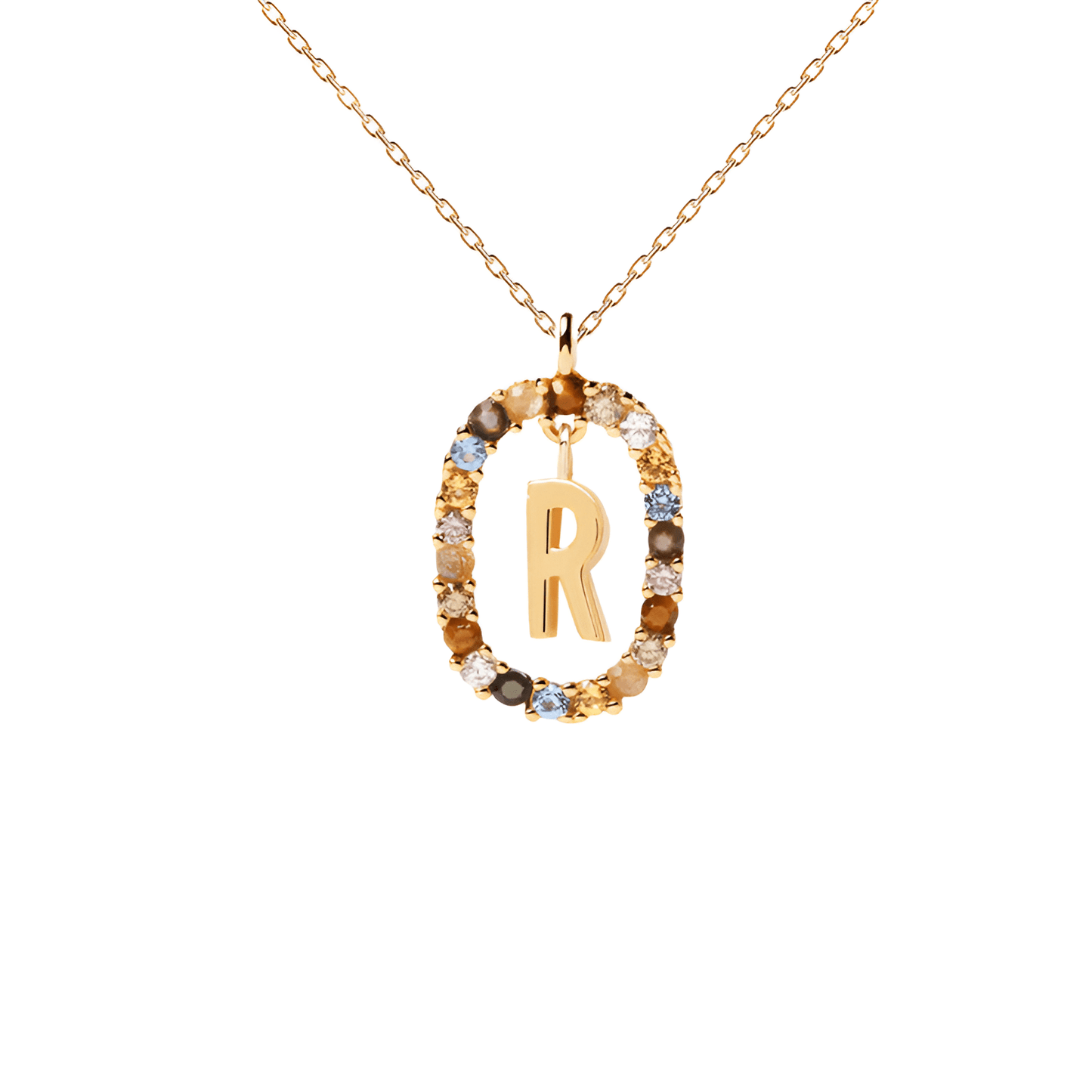 Patrizia – Collana Lettera Donna Argento Placcato Oro Zirconi Multicolori
