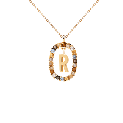 Patrizia – Collana Lettera Donna Argento Placcato Oro Zirconi Multicolori
