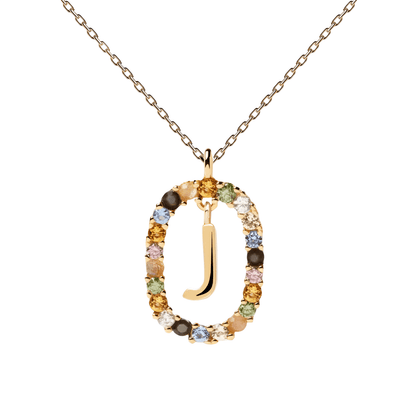 Patrizia – Collana Lettera Donna Argento Placcato Oro Zirconi Multicolori