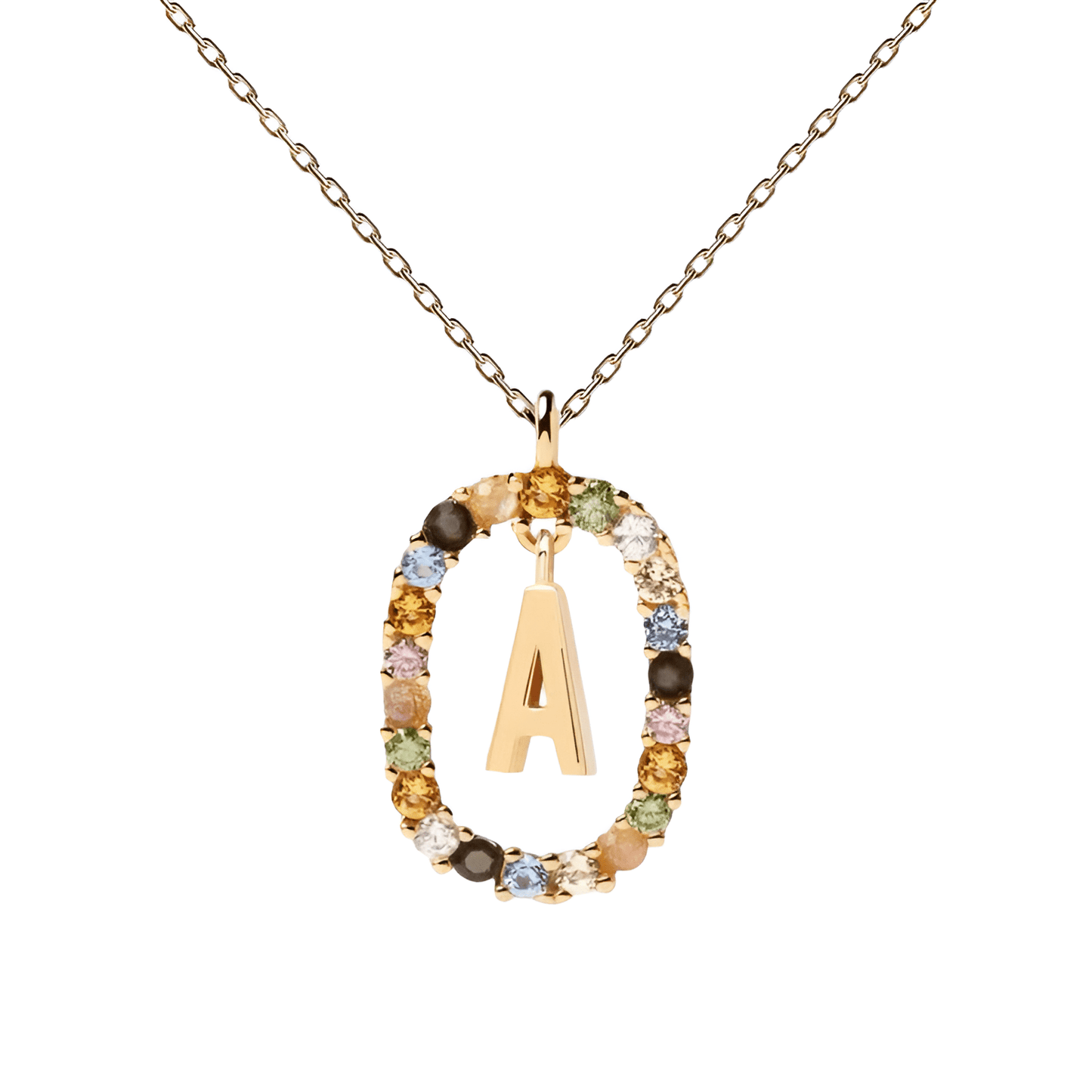 Patrizia – Collana Lettera Donna Argento Placcato Oro Zirconi Multicolori