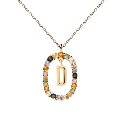 Patrizia – Collana Lettera Donna Argento Placcato Oro Zirconi Multicolori
