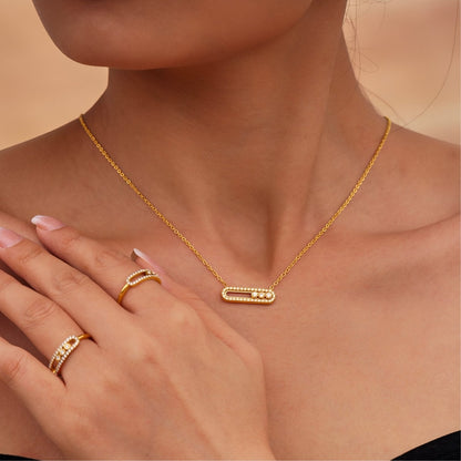 Sabrina - Collana Pavé Rettangolare Tre Zirconi Acciaio Donna