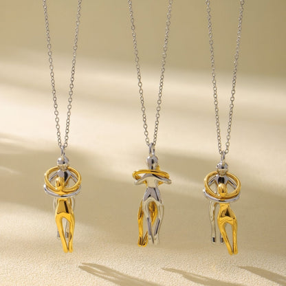 Alessa - Collana Coppia Abbracciata Bicolore Oro Argento Donna
