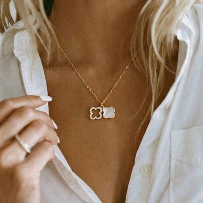 Cristina - Collana Doppio Trifoglio Pendente Oro Nero Donna