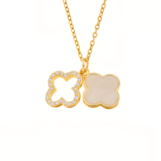 Cristina - Collana Doppio Trifoglio Pendente Oro Nero Donna