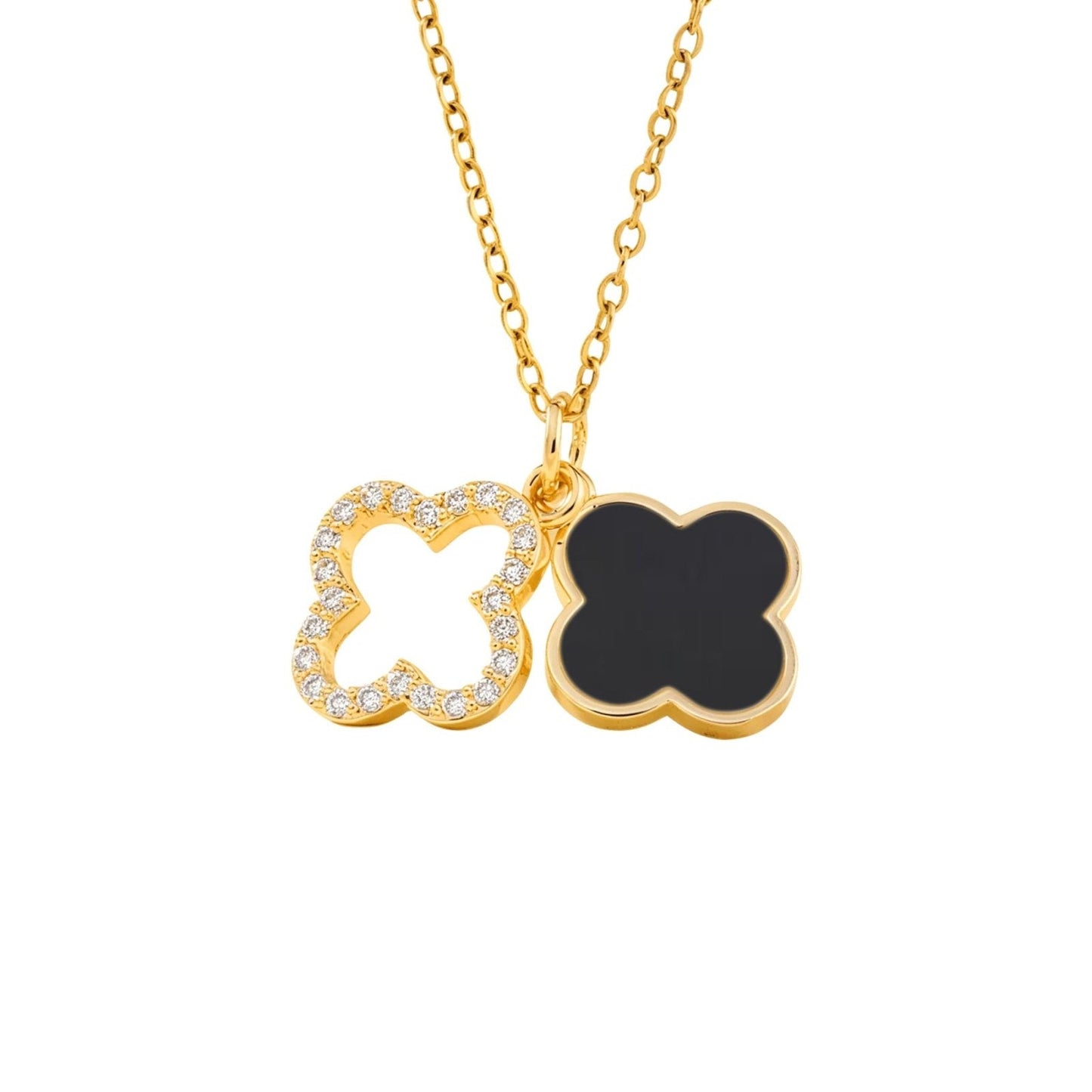 Cristina - Collana Doppio Trifoglio Pendente Oro Nero Donna