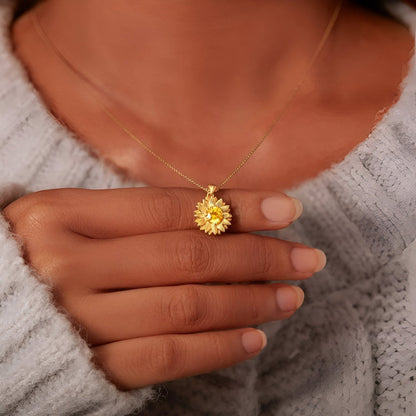 Paola - Collana Girasole Dorato Pietra Gialla Argento Donna