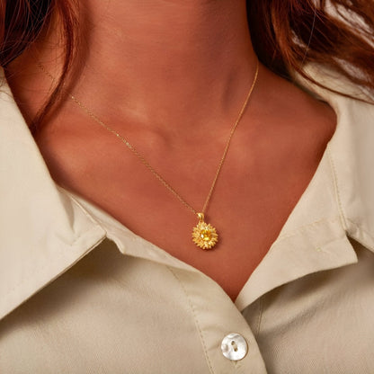 Paola - Collana Girasole Dorato Pietra Gialla Argento Donna