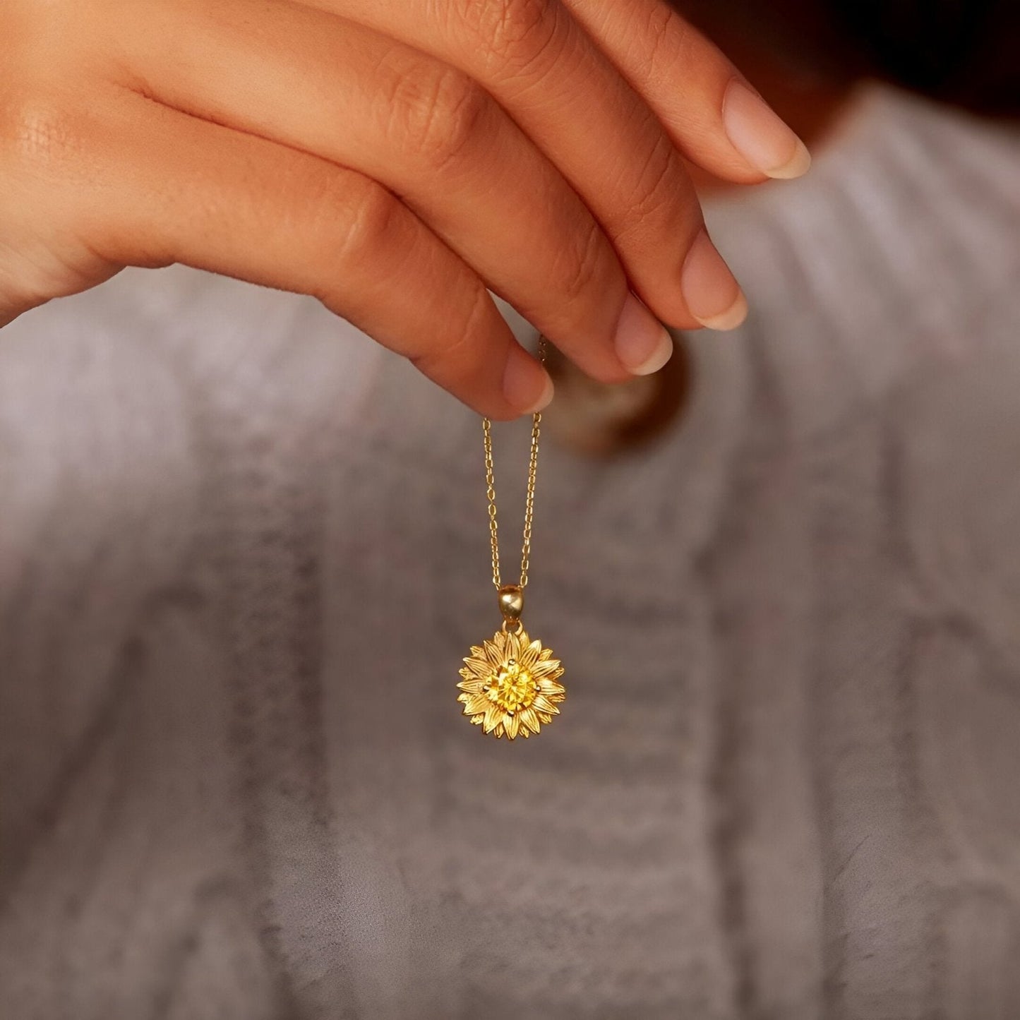 Paola - Collana Girasole Dorato Pietra Gialla Argento Donna