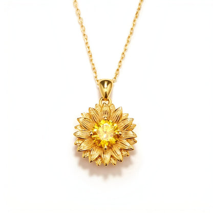 Paola - Collana Girasole Dorato Pietra Gialla Argento Donna