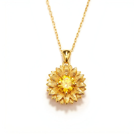 Paola - Collana Girasole Dorato Pietra Gialla Argento Donna
