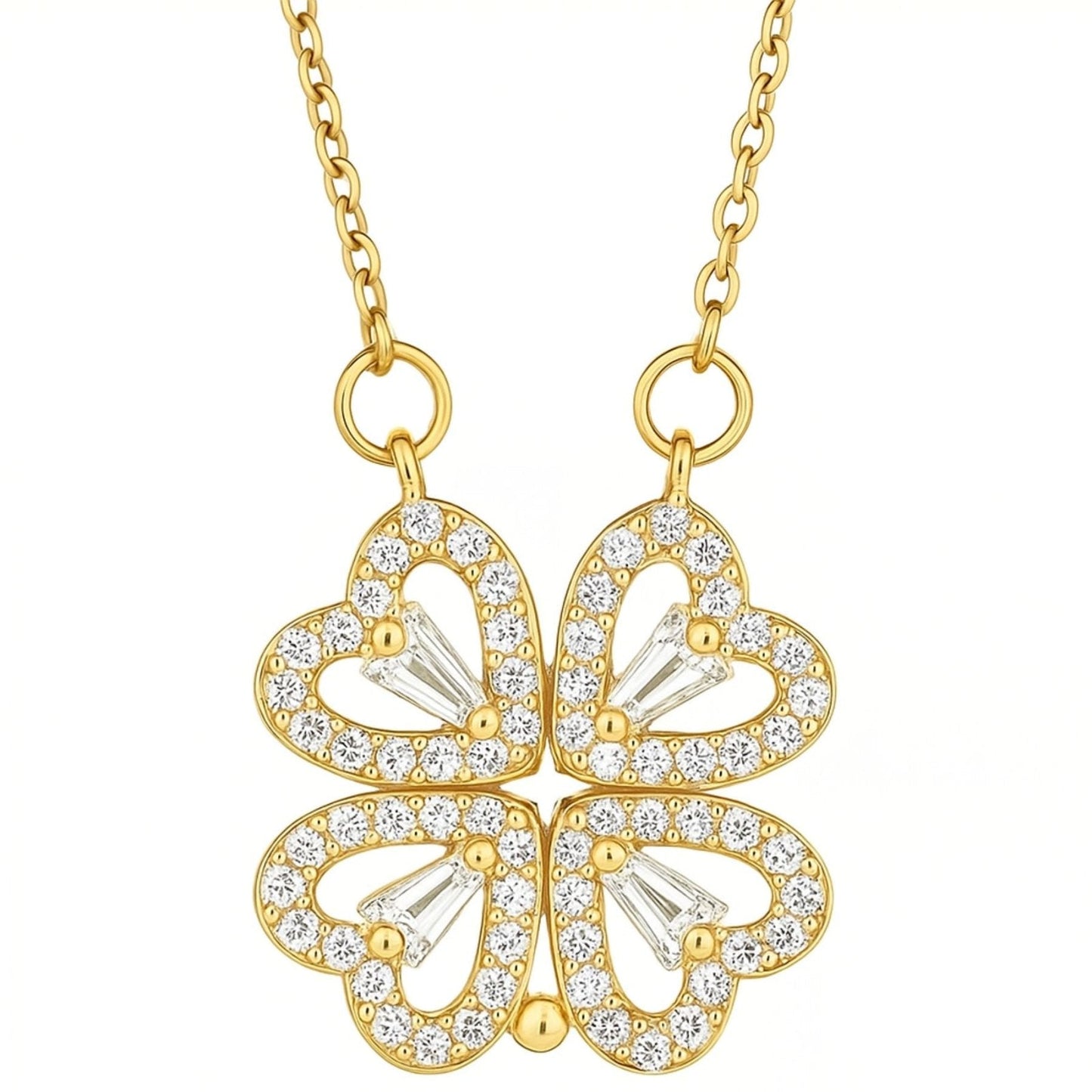 Daniela - Collana Trasformabile Trifoglio Cuore Strass Dorato