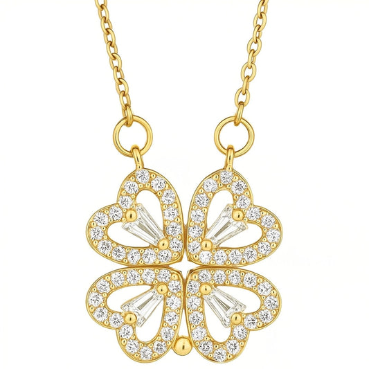 Daniela - Collana Trasformabile Trifoglio Cuore Strass Dorato