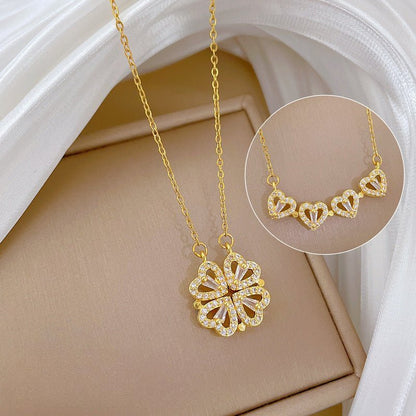 Daniela - Collana Trasformabile Trifoglio Cuore Strass Dorato