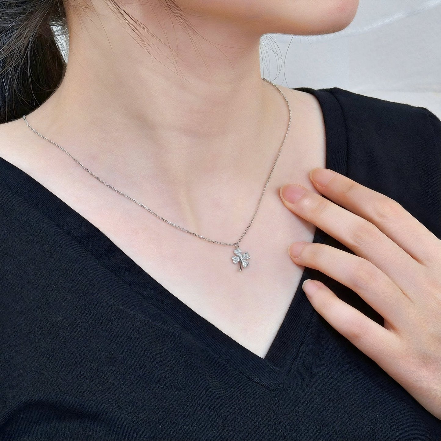Nadia - Collana Trifoglio Portafortuna Zirconi Argento Donna