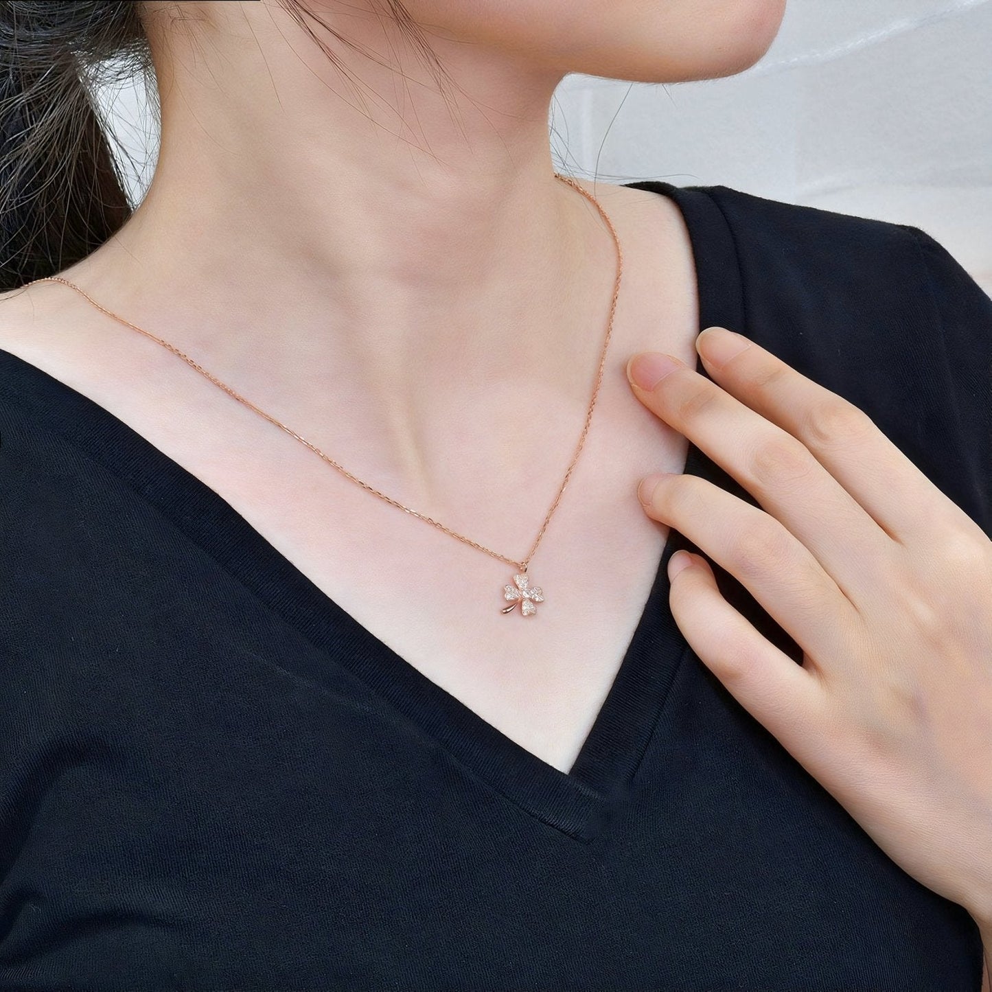 Nadia - Collana Trifoglio Portafortuna Zirconi Argento Donna
