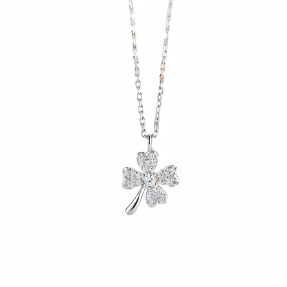 Nadia - Collana Trifoglio Portafortuna Zirconi Argento Donna
