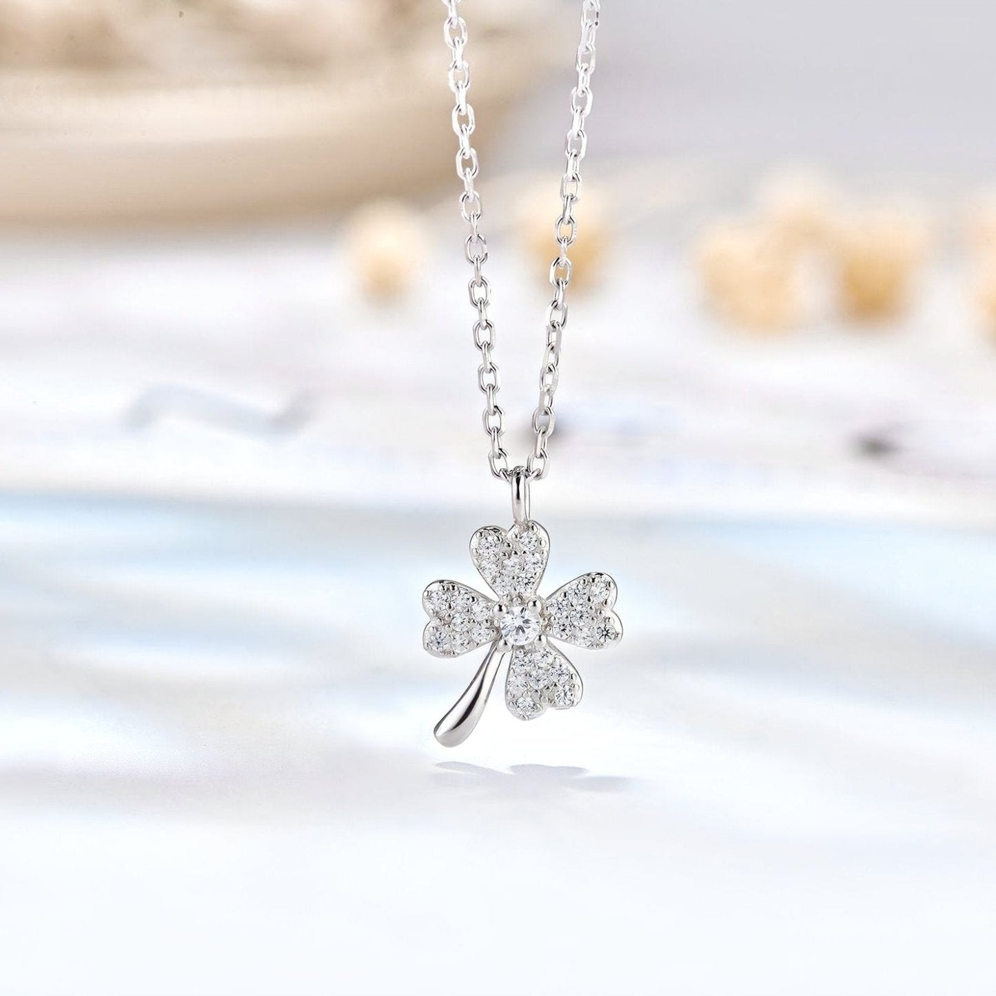 Nadia - Collana Trifoglio Portafortuna Zirconi Argento Donna