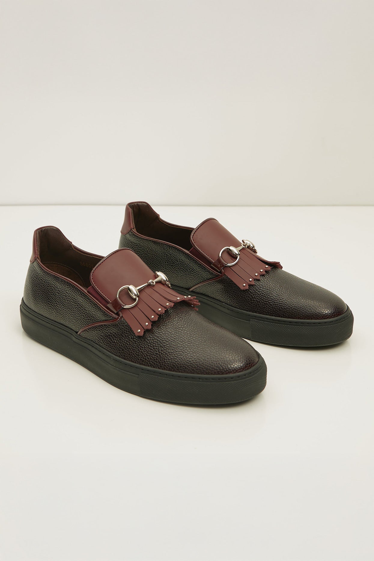 Leontino - Sneakers Uomo Slip On Nero Bordeaux