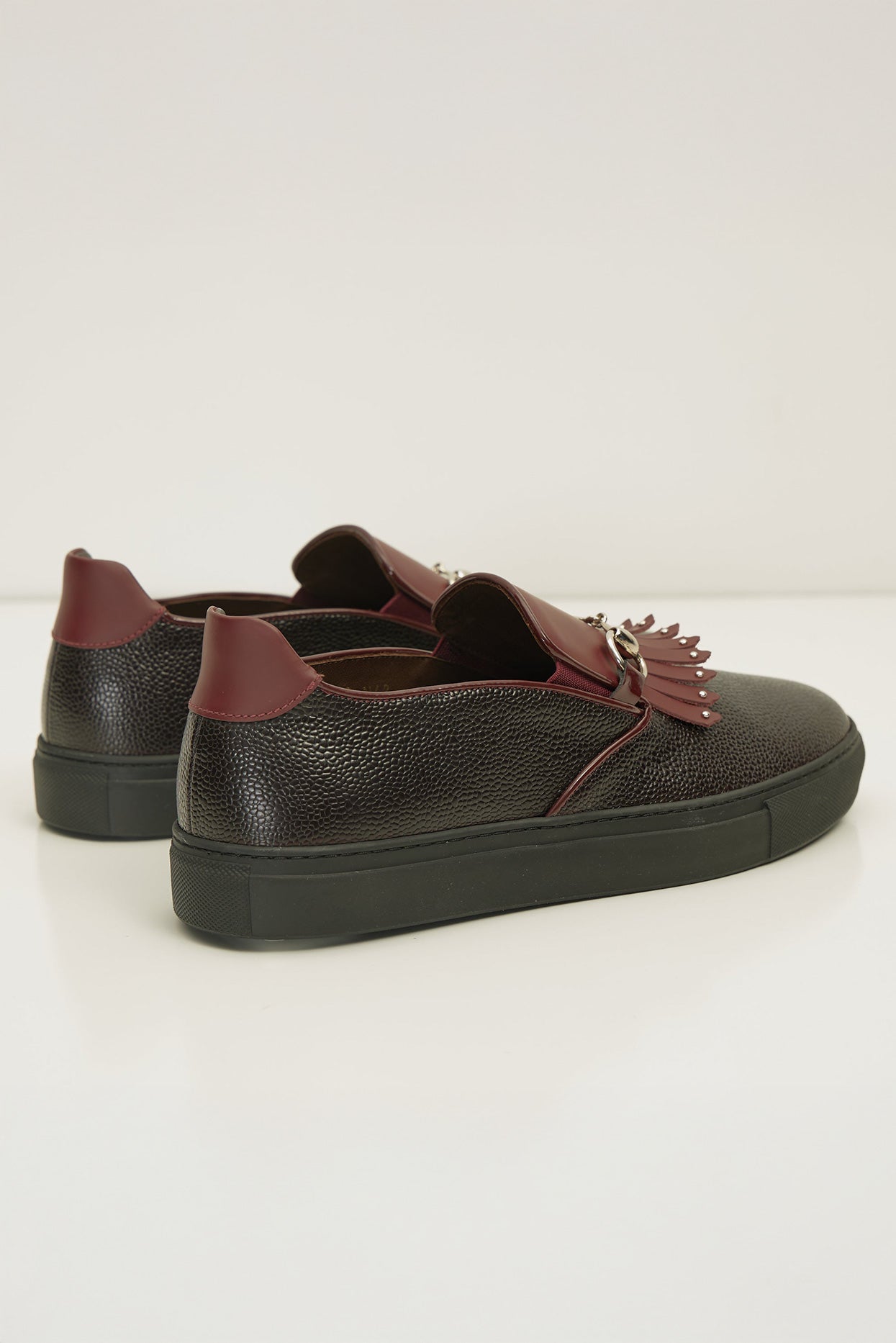 Leontino - Sneakers Uomo Slip On Nero Bordeaux