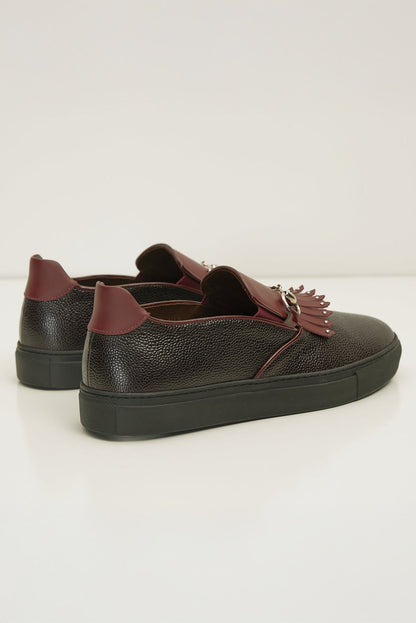 Leontino - Sneakers Uomo Slip On Nero Bordeaux