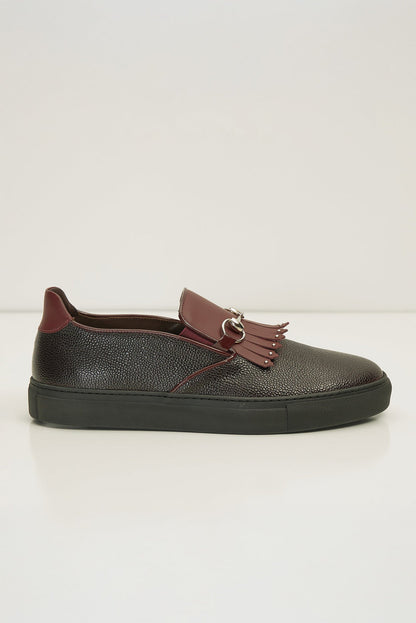 Leontino - Sneakers Uomo Slip On Nero Bordeaux