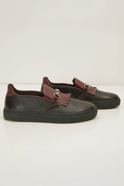 Leontino - Sneakers Uomo Slip On Nero Bordeaux