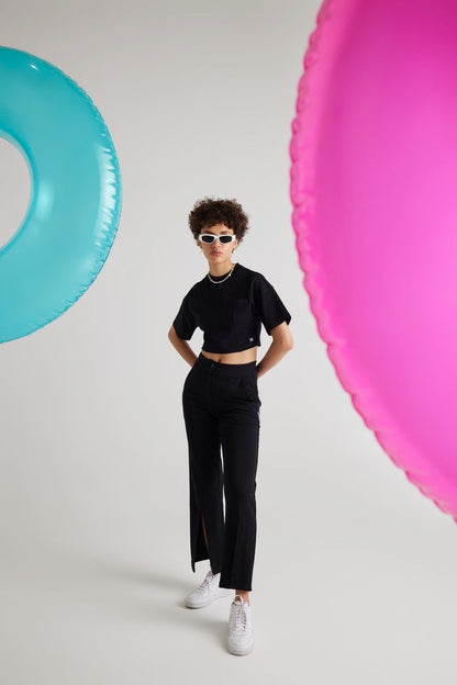 Agata - Pantaloni Donna Neri Stile Moderno Chic