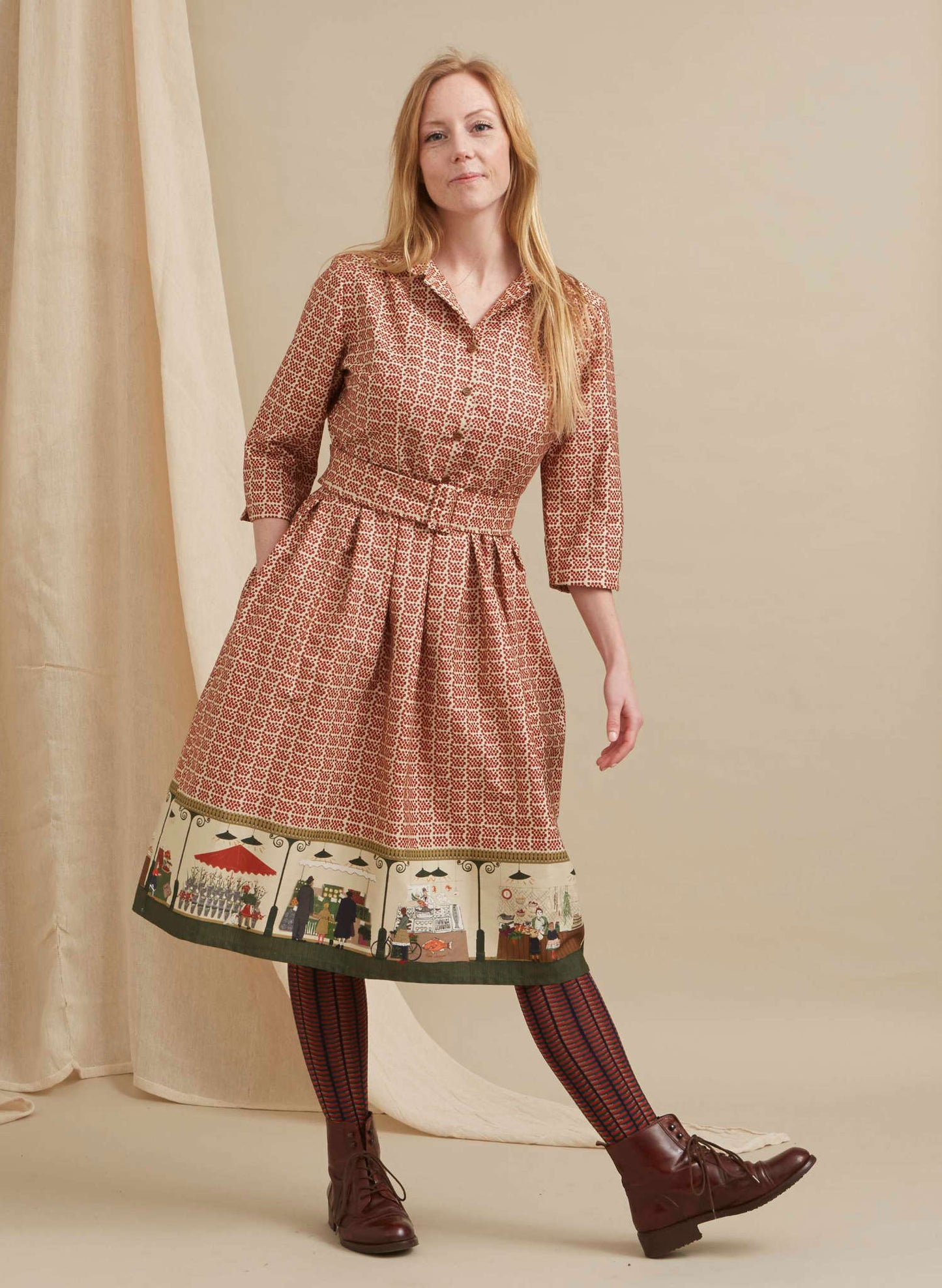 Ruggeria - Abito Cynthia Cream Stampa Farmers Market Donna