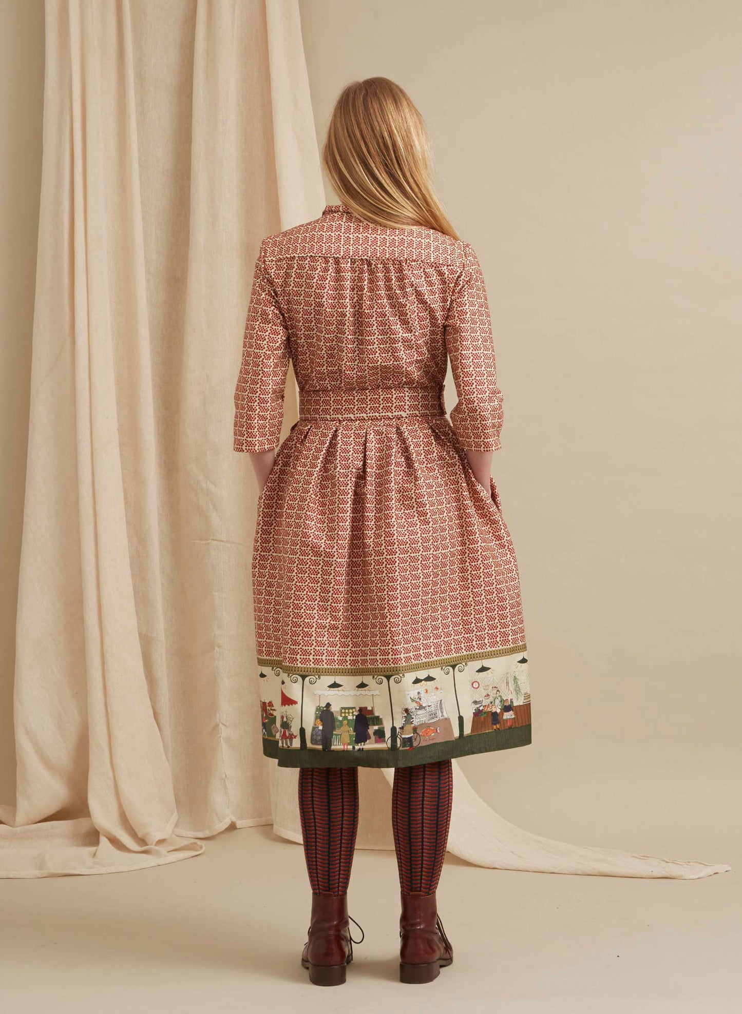 Ruggeria - Abito Cynthia Cream Stampa Farmers Market Donna