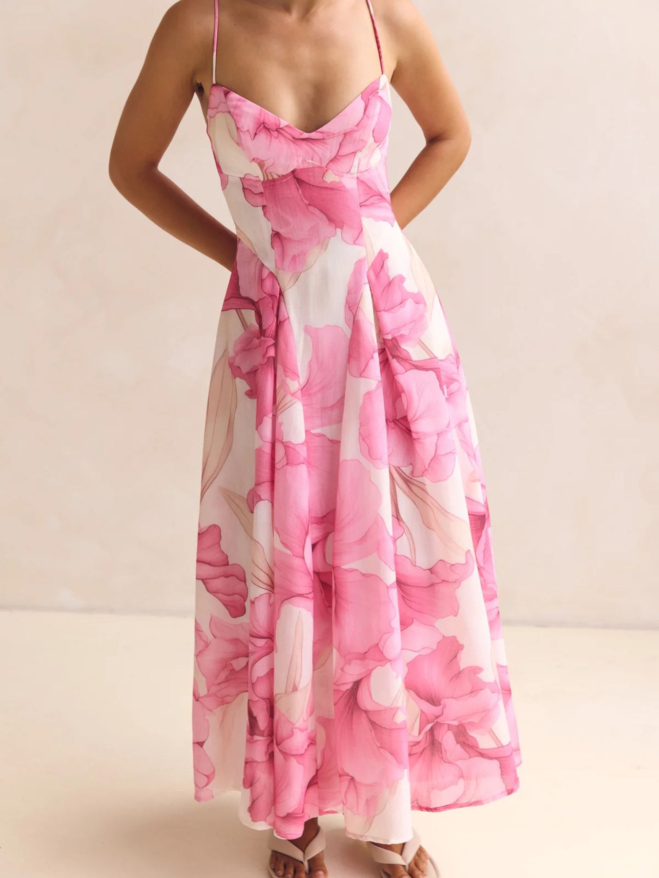 Milena - Abito Midi Stampa Floreale Spalline Sottili Donna