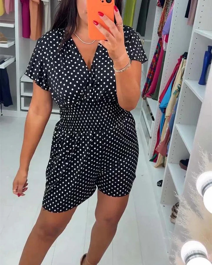 Kassia - Tuta Donna Casual Maniche Corte Fantasia Pois