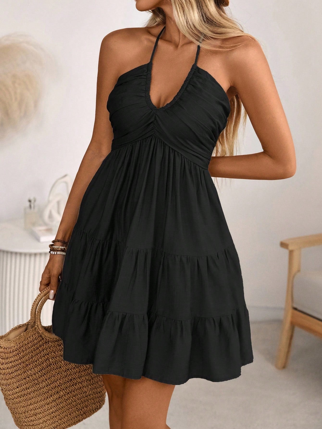 Kostantina - Abito Donna Halter Neck Arricciato Volant Chic