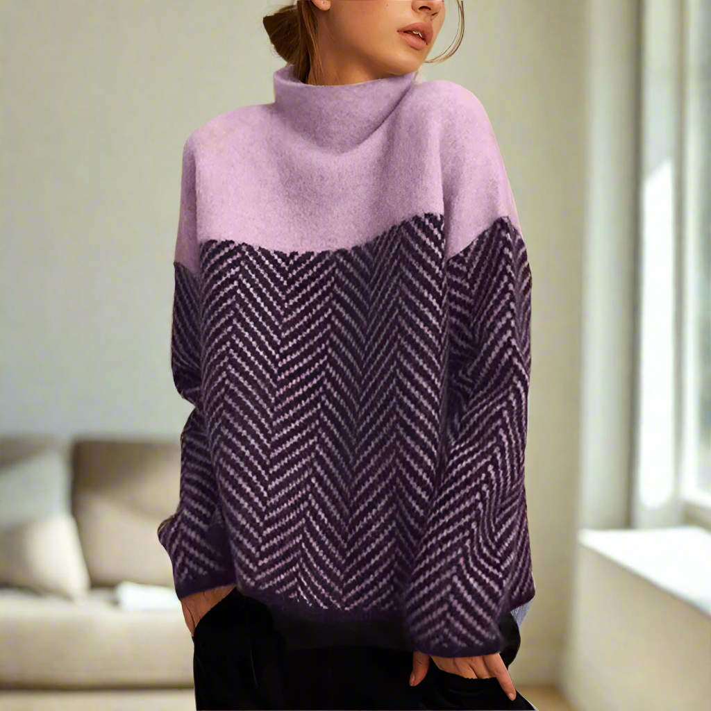 Valentina – Maglione Collo Alto con Motivo a Zigzag