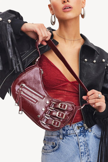 Debora – Borsa Modello Baguette Con Fibbie Decorative E Chiusura Zip