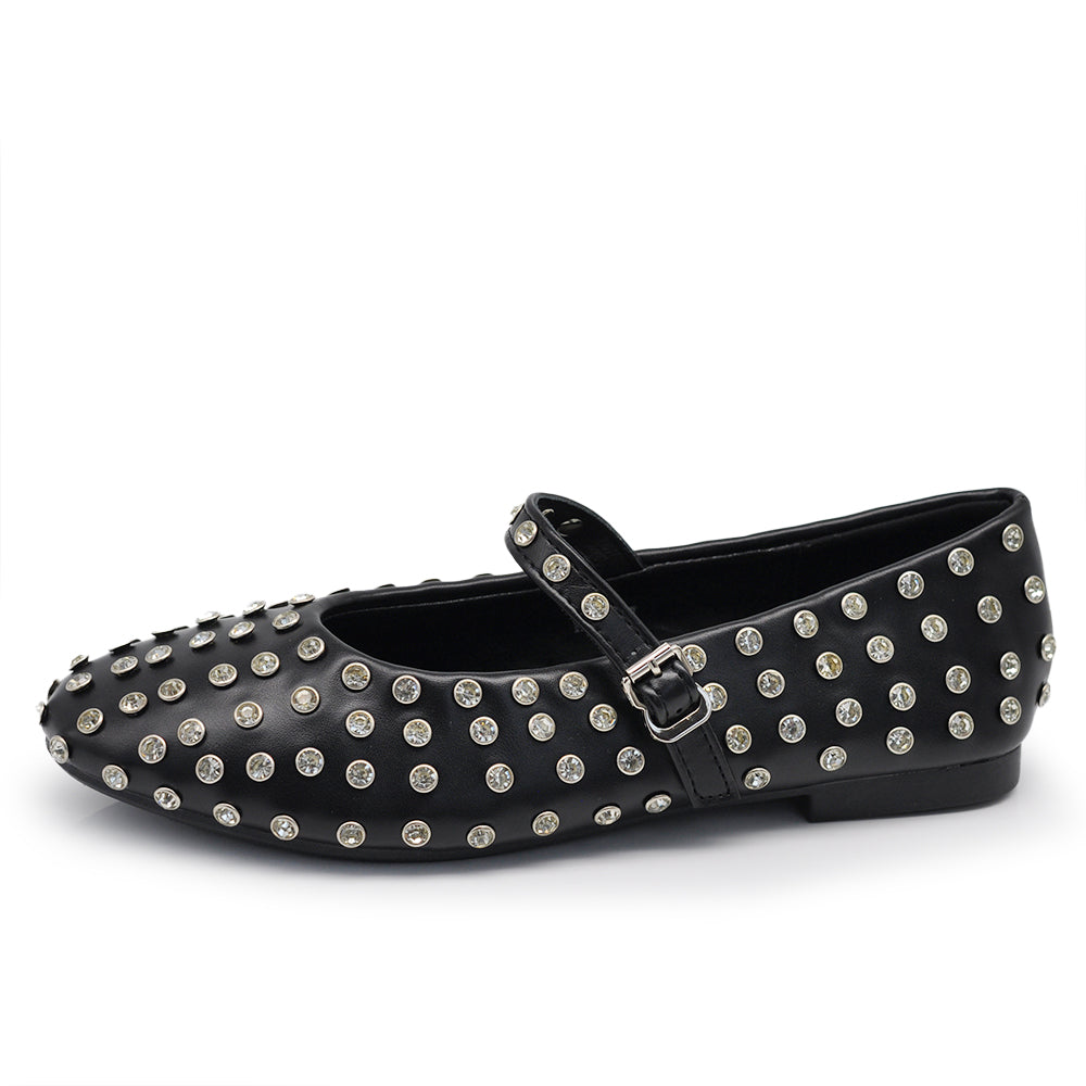 Tiziana – Sandali ballerine donna borchie strass cinturino