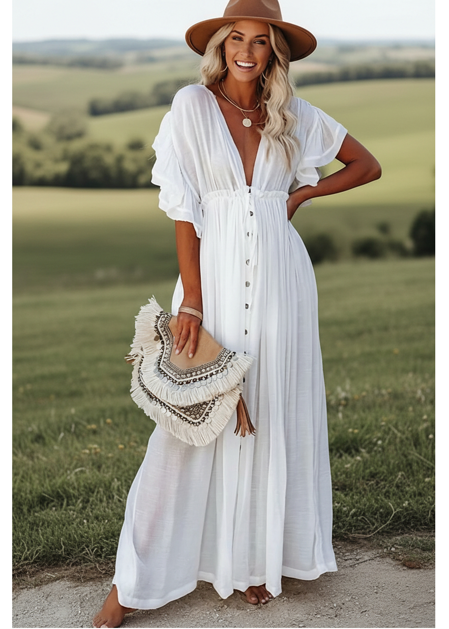 Delia - Abito Donna Lungo Bianco Hippie