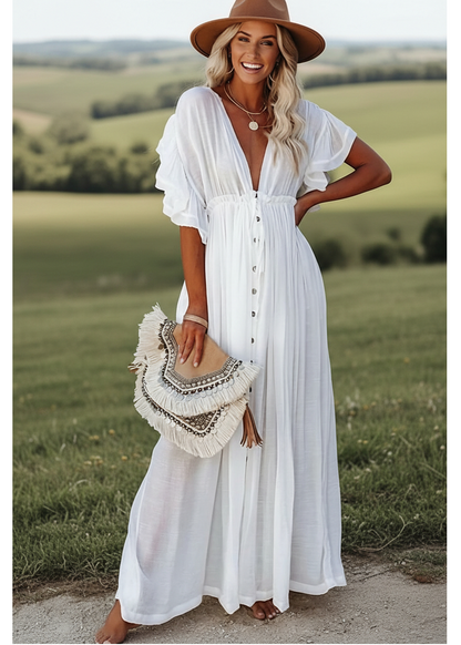 Delia - Abito Donna Lungo Bianco Hippie