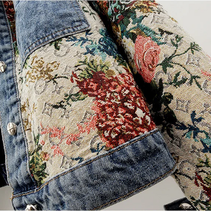 Lucia - Giacca Donna in Denim con Stampa Floreale