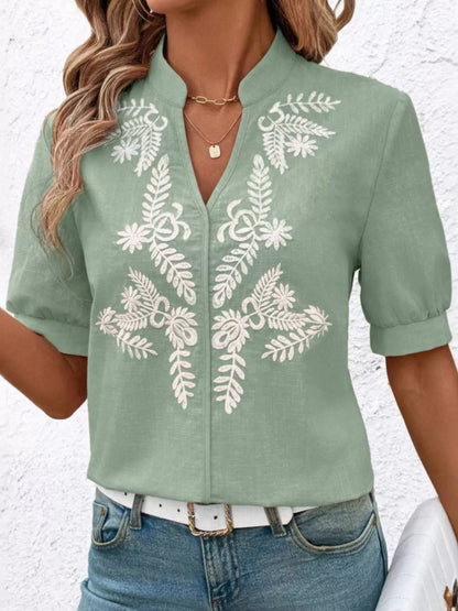 Kostanza - Blusa Donna Ricamata Scollo Manica Corta Chic