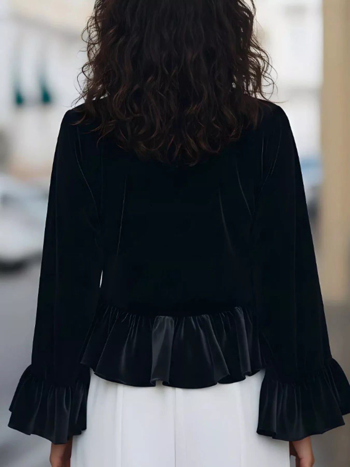 Karmen - Blusa Donna Velluto Volant Orlo Elegante Chic