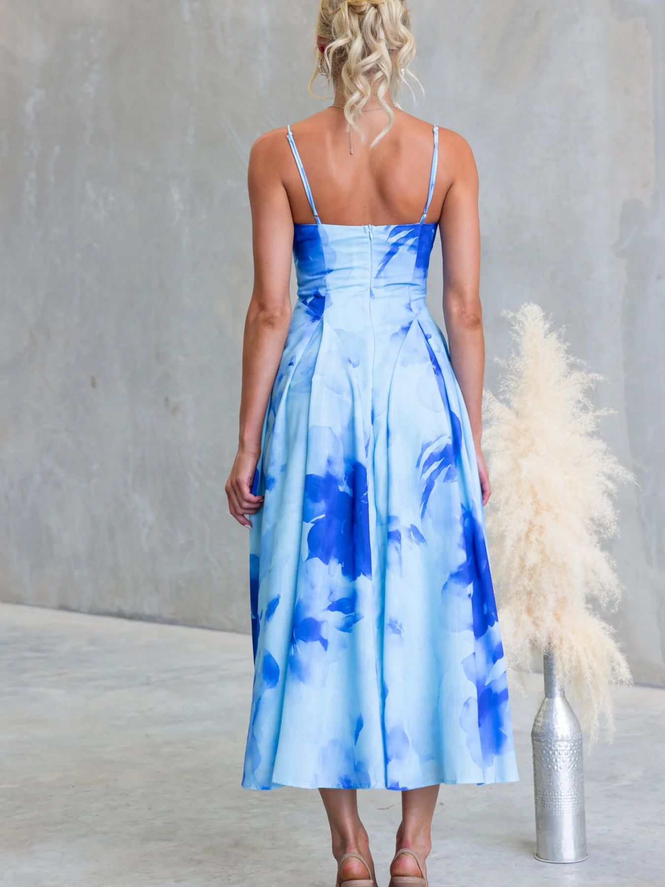 Milena - Abito Midi Stampa Floreale Spalline Sottili Donna