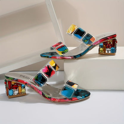 Micol - Sandali donna tacco block punta aperta decorativi