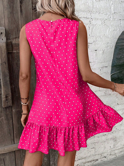 Kalinda - Abito Mini Donna Cuori Senza Maniche Volant Hem