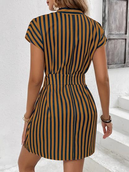 Kamelia - Abito Mini Donna Righe Cintura Nodo Elegante